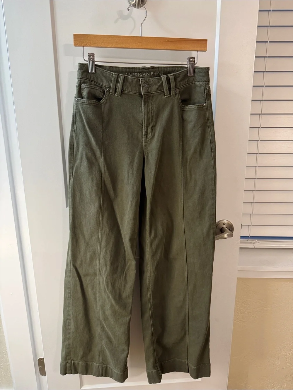 American Eagle Low Rise Baggy Wide Leg Olive Jeans 26x30